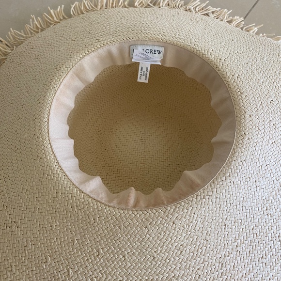 J. by J.Crew Summer Wide Brim Fringe Raw Edge Straw Beach Hat Size S/M - Picture 6 of 9
